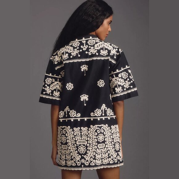 NEW Maeve Size XXS Women's Short-Sleeve Collared Mini Shirt Dress, Black/White - Picture 2 of 4